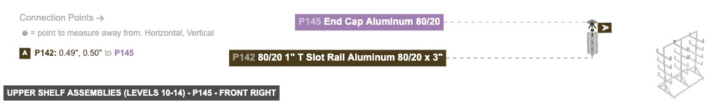 Upper Shelf Assemblies (Levels 10-14) - Part End Cap Aluminum 80/20 - front_right