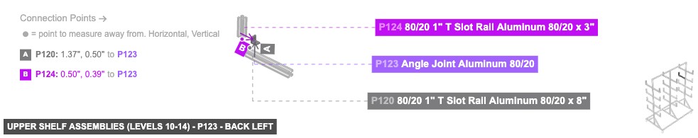 Upper Shelf Assemblies (Levels 10-14) - Part Angle Joint Aluminum 80/20 - back_left