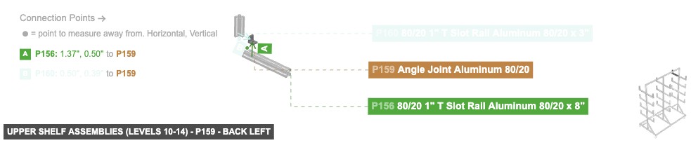 Upper Shelf Assemblies (Levels 10-14) - Part Angle Joint Aluminum 80/20 - back_left