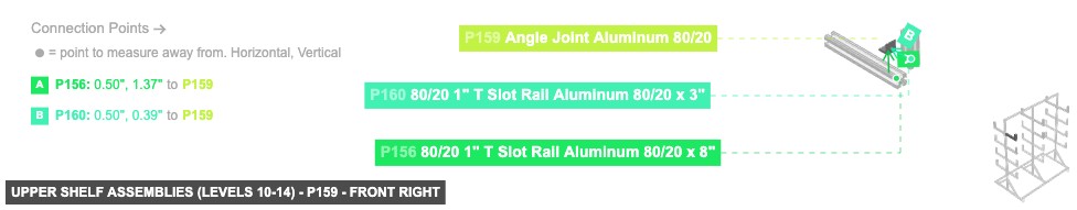Upper Shelf Assemblies (Levels 10-14) - Part Angle Joint Aluminum 80/20 - front_right