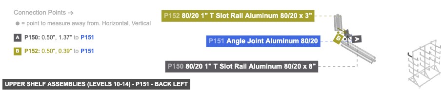 Upper Shelf Assemblies (Levels 10-14) - Part Angle Joint Aluminum 80/20 - back_left