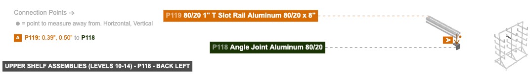 Upper Shelf Assemblies (Levels 10-14) - Part Angle Joint Aluminum 80/20 - back_left