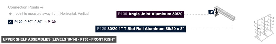 Upper Shelf Assemblies (Levels 10-14) - Part Angle Joint Aluminum 80/20 - front_right