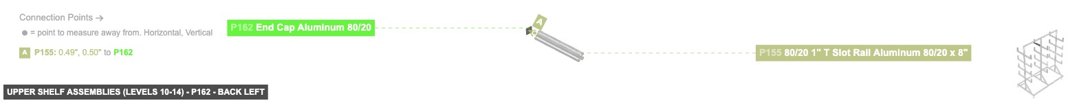 Upper Shelf Assemblies (Levels 10-14) - Part End Cap Aluminum 80/20 - back_left