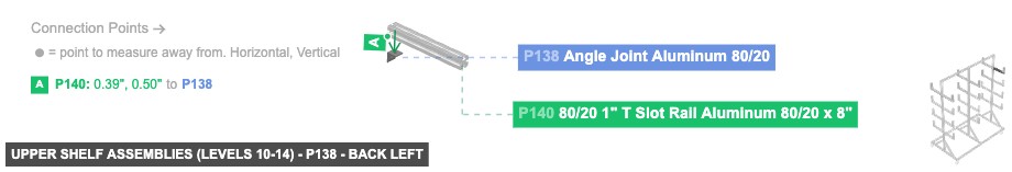 Upper Shelf Assemblies (Levels 10-14) - Part Angle Joint Aluminum 80/20 - back_left