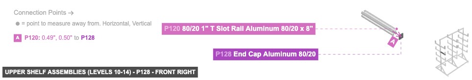 Upper Shelf Assemblies (Levels 10-14) - Part End Cap Aluminum 80/20 - front_right