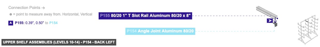 Upper Shelf Assemblies (Levels 10-14) - Part Angle Joint Aluminum 80/20 - back_left