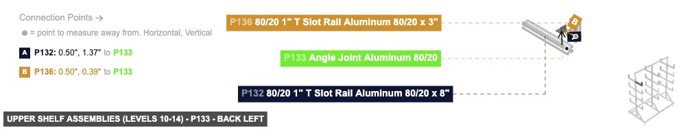 Upper Shelf Assemblies (Levels 10-14) - Part Angle Joint Aluminum 80/20 - back_left