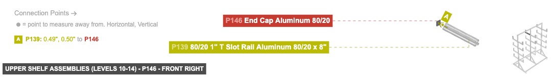 Upper Shelf Assemblies (Levels 10-14) - Part End Cap Aluminum 80/20 - front_right