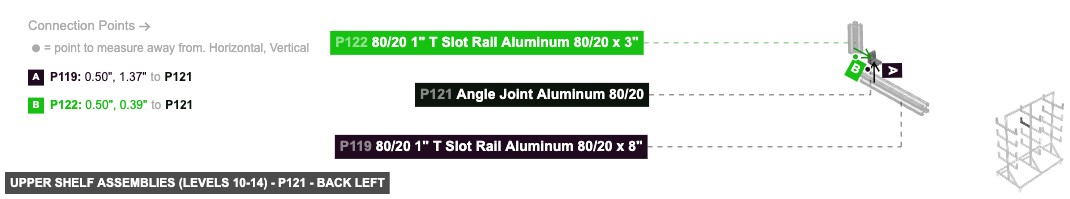 Upper Shelf Assemblies (Levels 10-14) - Part Angle Joint Aluminum 80/20 - back_left