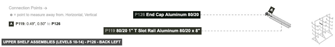 Upper Shelf Assemblies (Levels 10-14) - Part End Cap Aluminum 80/20 - back_left