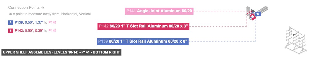 Upper Shelf Assemblies (Levels 10-14) - Part Angle Joint Aluminum 80/20 - bottom_right
