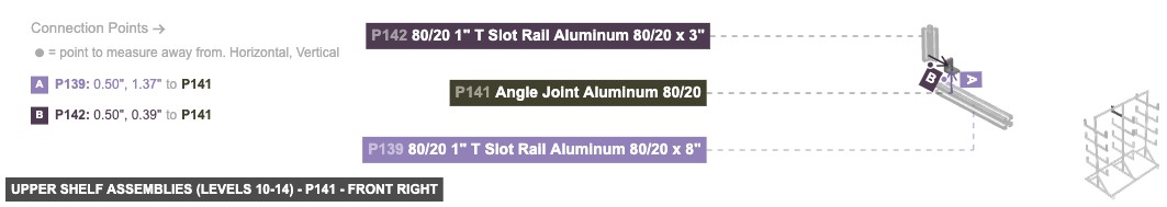 Upper Shelf Assemblies (Levels 10-14) - Part Angle Joint Aluminum 80/20 - front_right
