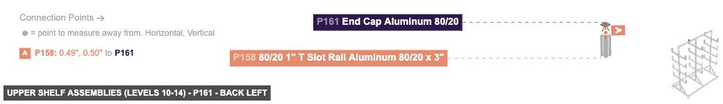 Upper Shelf Assemblies (Levels 10-14) - Part End Cap Aluminum 80/20 - back_left