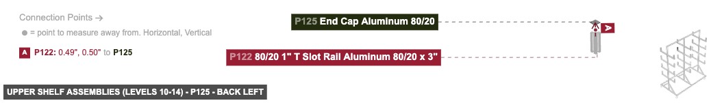 Upper Shelf Assemblies (Levels 10-14) - Part End Cap Aluminum 80/20 - back_left