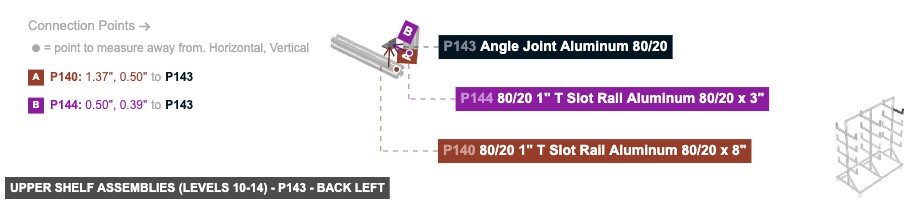 Upper Shelf Assemblies (Levels 10-14) - Part Angle Joint Aluminum 80/20 - back_left