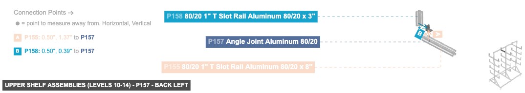 Upper Shelf Assemblies (Levels 10-14) - Part Angle Joint Aluminum 80/20 - back_left