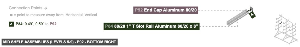 Mid Shelf Assemblies (Levels 5-9) - Part End Cap Aluminum 80/20 - bottom_right