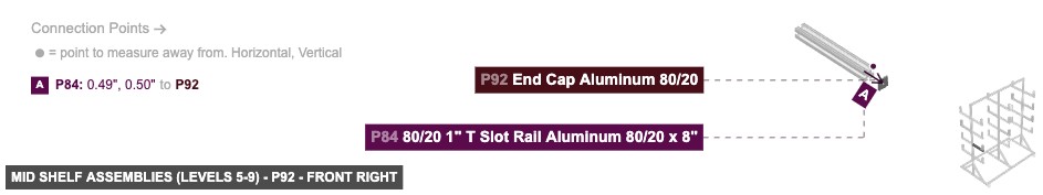 Mid Shelf Assemblies (Levels 5-9) - Part End Cap Aluminum 80/20 - front_right