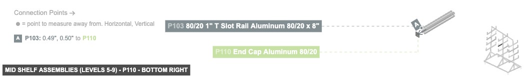 Mid Shelf Assemblies (Levels 5-9) - Part End Cap Aluminum 80/20 - bottom_right