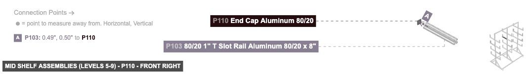 Mid Shelf Assemblies (Levels 5-9) - Part End Cap Aluminum 80/20 - front_right