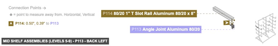 Mid Shelf Assemblies (Levels 5-9) - Part Angle Joint Aluminum 80/20 - back_left