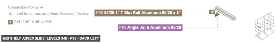 Mid Shelf Assemblies (Levels 5-9) - Part Angle Joint Aluminum 80/20 - back_left