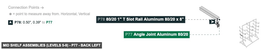 Mid Shelf Assemblies (Levels 5-9) - Part Angle Joint Aluminum 80/20 - back_left