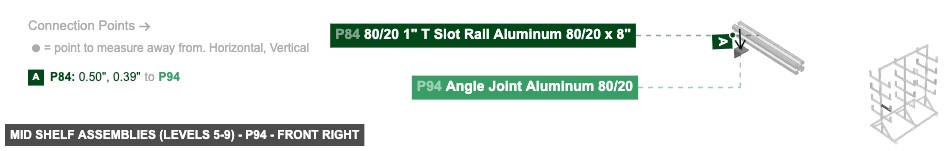Mid Shelf Assemblies (Levels 5-9) - Part Angle Joint Aluminum 80/20 - front_right
