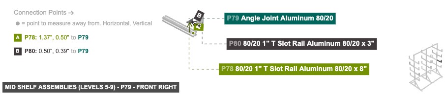Mid Shelf Assemblies (Levels 5-9) - Part Angle Joint Aluminum 80/20 - front_right