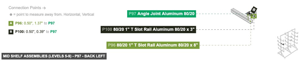 Mid Shelf Assemblies (Levels 5-9) - Part Angle Joint Aluminum 80/20 - back_left