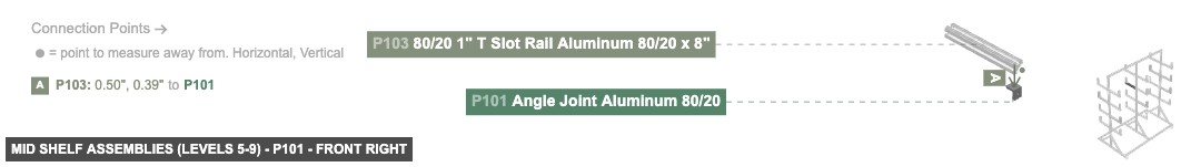 Mid Shelf Assemblies (Levels 5-9) - Part Angle Joint Aluminum 80/20 - front_right