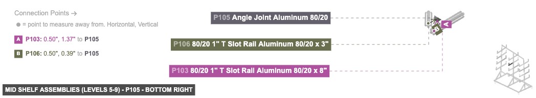 Mid Shelf Assemblies (Levels 5-9) - Part Angle Joint Aluminum 80/20 - bottom_right