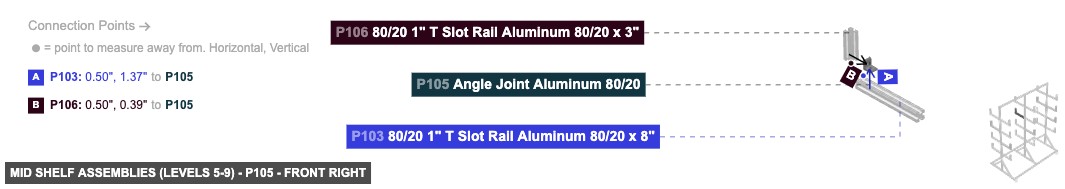 Mid Shelf Assemblies (Levels 5-9) - Part Angle Joint Aluminum 80/20 - front_right