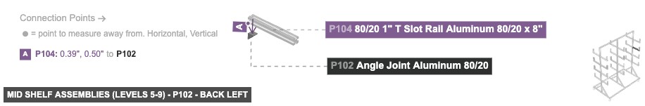 Mid Shelf Assemblies (Levels 5-9) - Part Angle Joint Aluminum 80/20 - back_left
