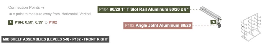 Mid Shelf Assemblies (Levels 5-9) - Part Angle Joint Aluminum 80/20 - front_right