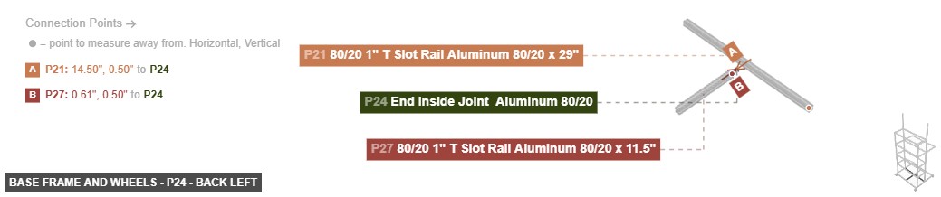 Base Frame and Wheels - Part End Inside Joint  Aluminum 80/20 - back_left