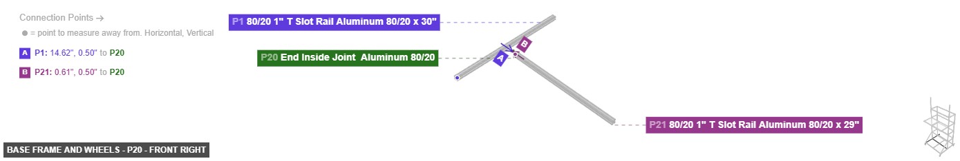 Base Frame and Wheels - Part End Inside Joint  Aluminum 80/20 - front_right