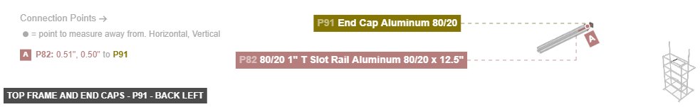 Top Frame and End Caps - Part End Cap Aluminum 80/20 - back_left