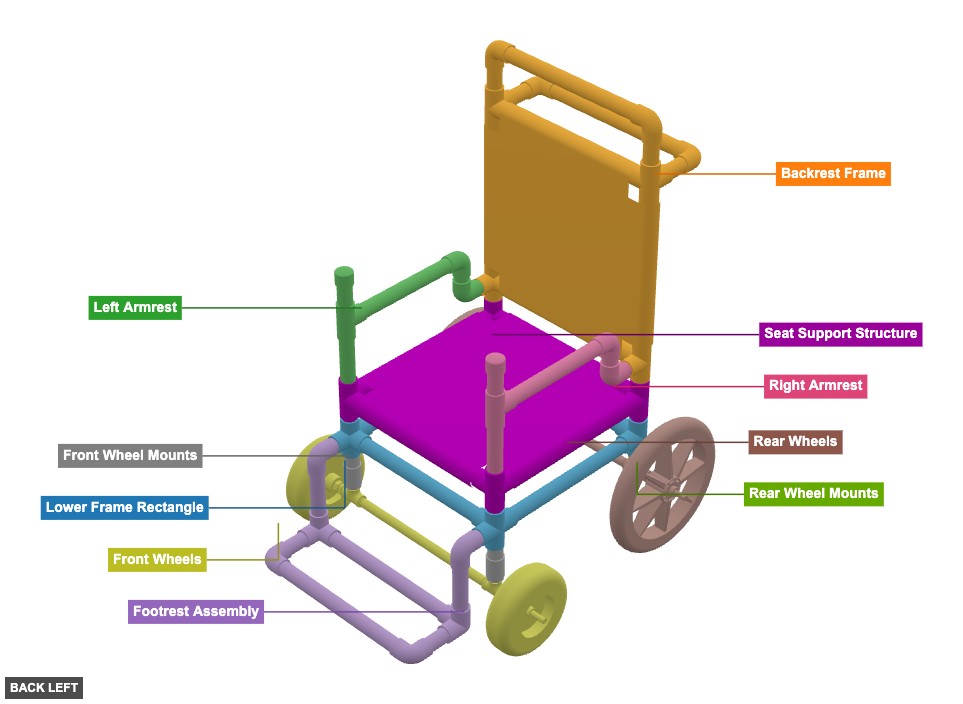 PVC Wheel Chair (16'' back wheel, 10'' front wheels) - Overview back_left
