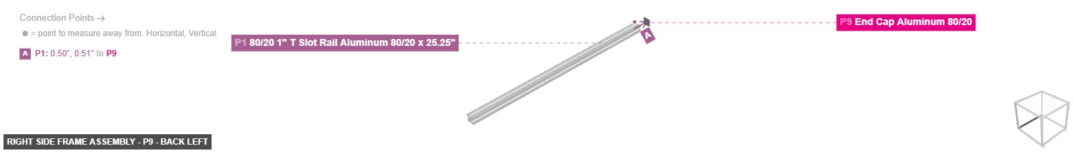 Right Side Frame Assembly - Part End Cap Aluminum 80/20 - back_left