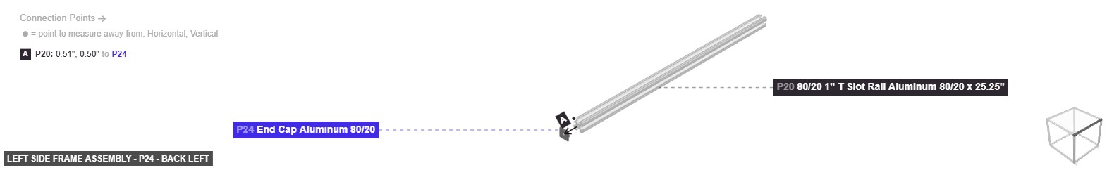 Left Side Frame Assembly - Part End Cap Aluminum 80/20 - back_left