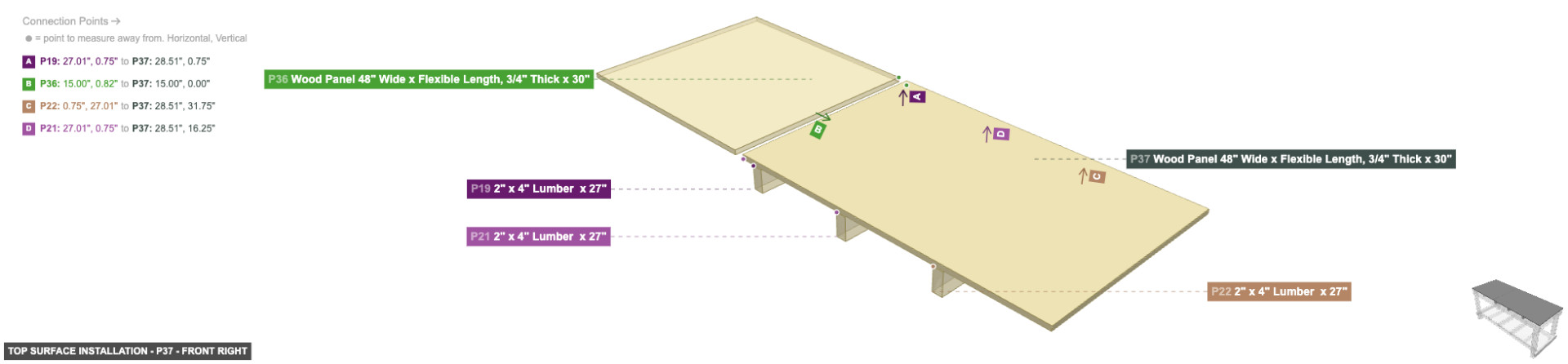 Top Surface Installation - Part Wood Panel 48