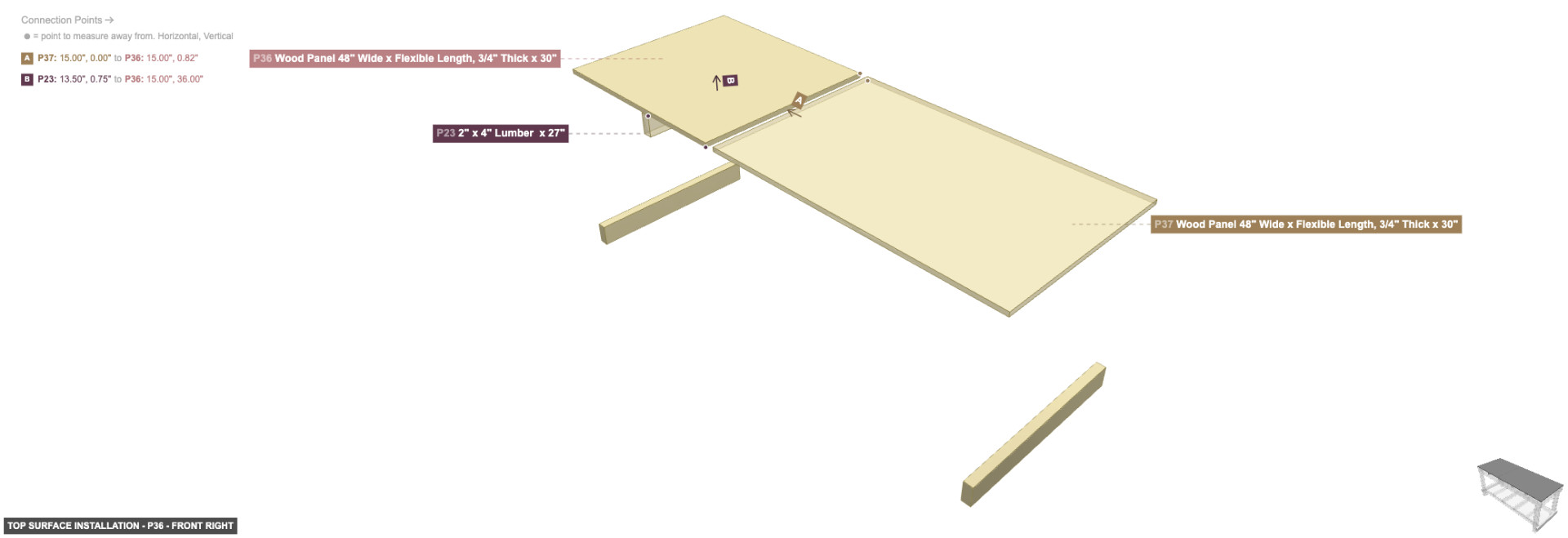 Top Surface Installation - Part Wood Panel 48
