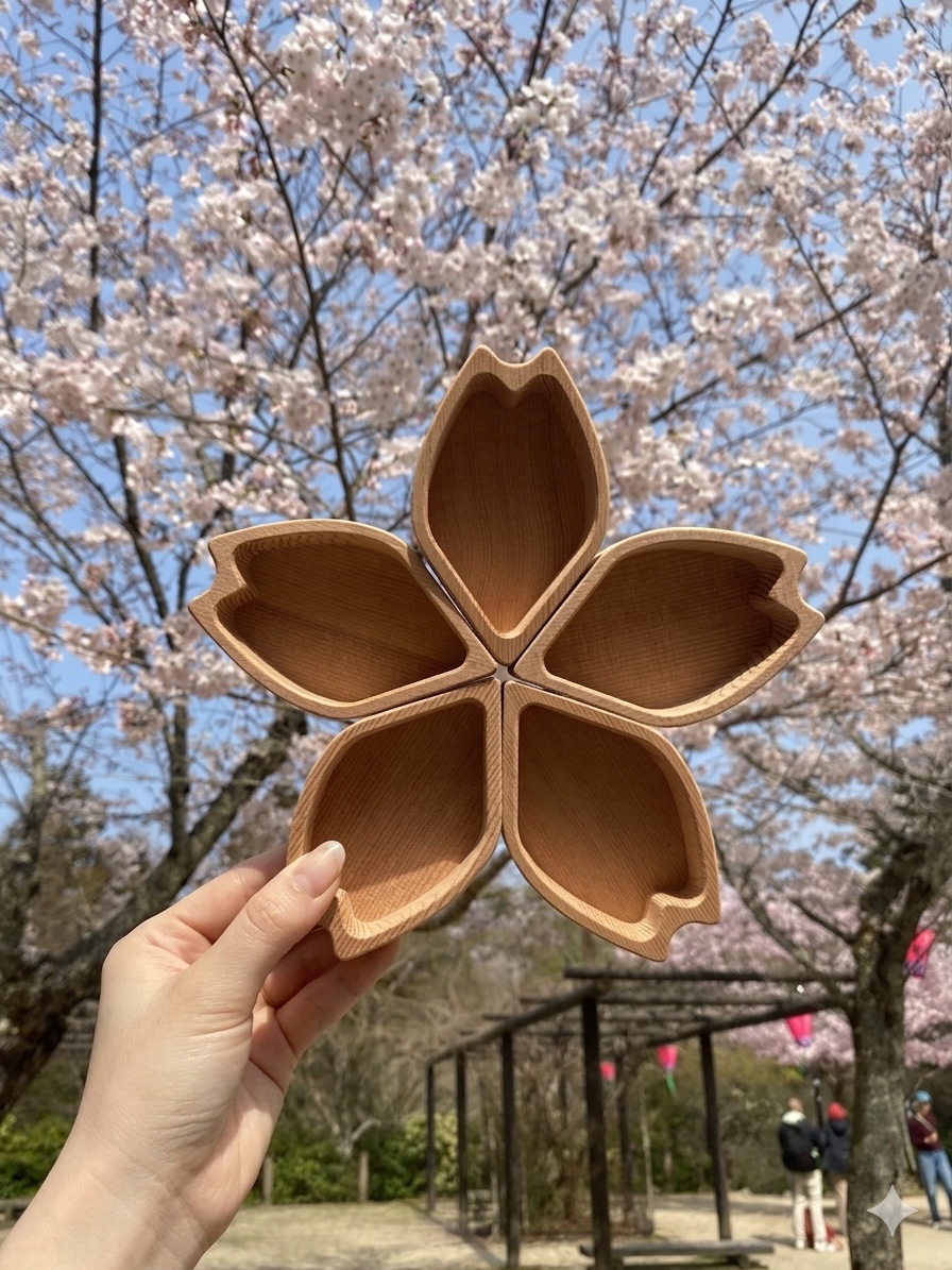 磁石でつながる桜の小物入れ「花咲く器」木製アクセサリートレイの作品画像