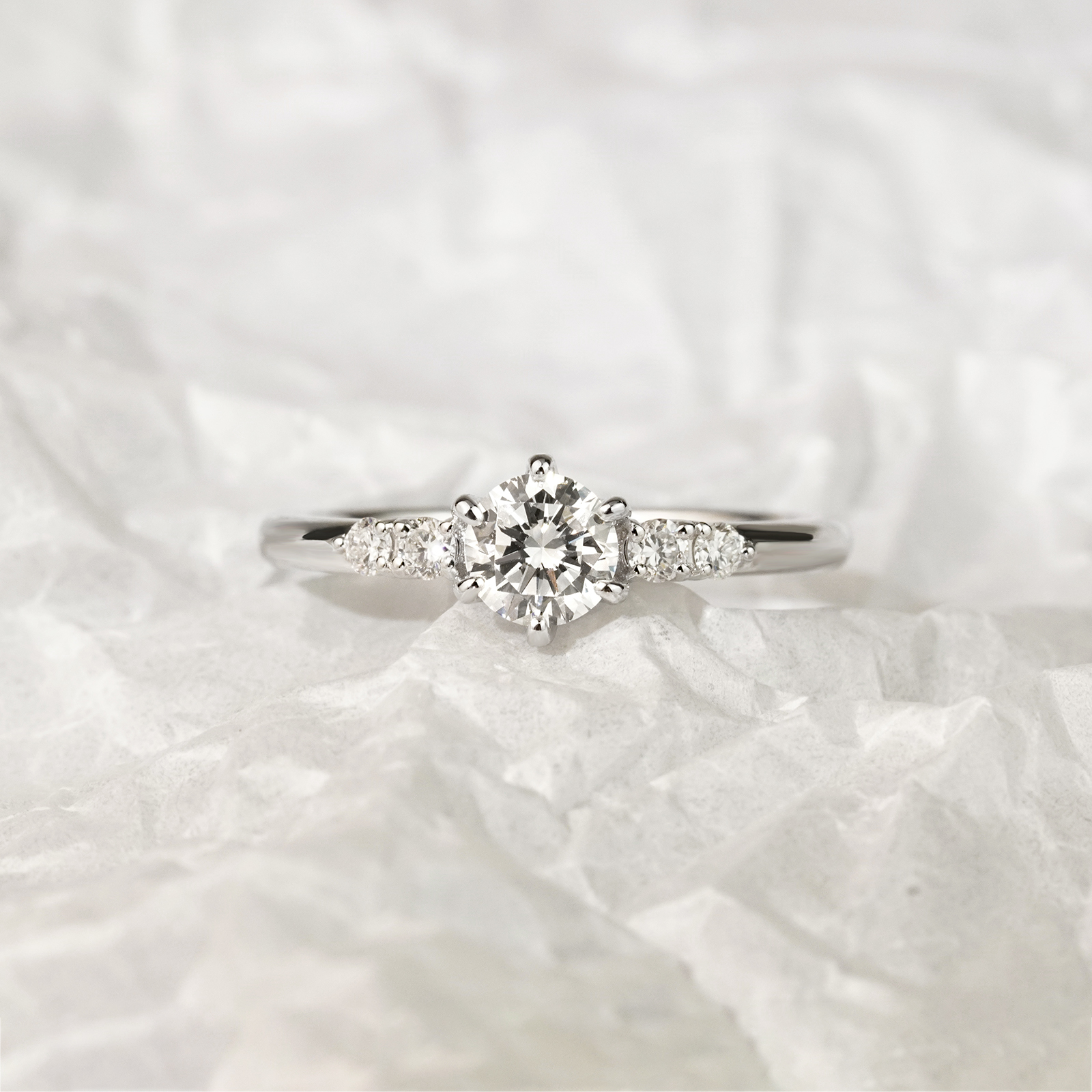 ラボグロウンダイヤモンド 0.5ct リング｜六本爪 サイドストーン シルバー925の作品画像