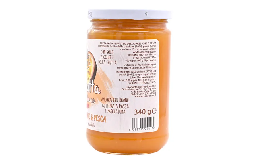 Compote de pêches et de fruits de la passion - Orto d'Autore, paquet de 340 g