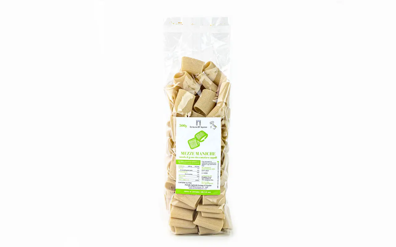 Pâtes artisanales Mezze maniche de blé ancien Senatore Cappelli - Levrano D'Aquino, paquet de 500 grammes