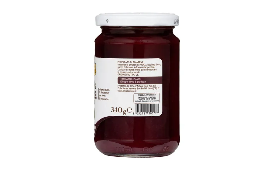 Compote de cerises noires 100 % italiennes - Orto d'Autore, paquet de 340 g