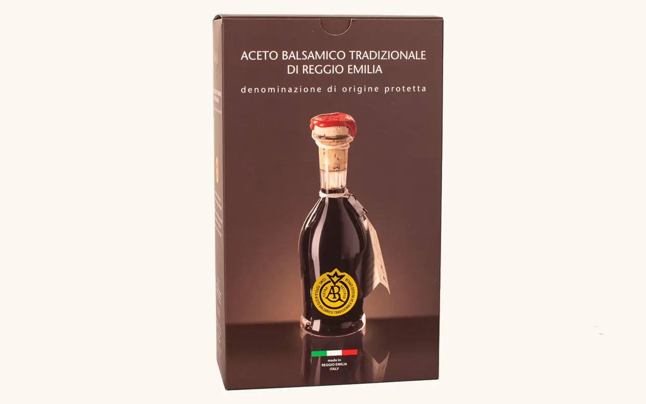 Vinaigre balsamique traditionnel de Reggio Emilia DOP Timbre d'or - Acetaia Ferretti Corradini, paquet de 100 ml